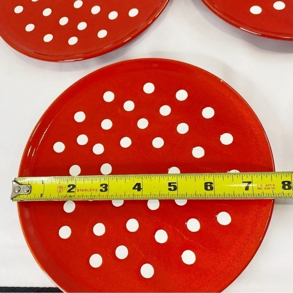 4 Waechtersbach 7 5/8” Salad Plates Vintage W Germany Polka Dots Red White HTF
